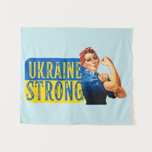 Ukraine Strong Rosie the Riveter Wandteppich (Vorderseite (Horizontal))