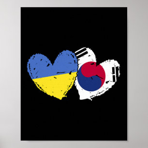 Ukraine Südkorea Herz Flaggen Ukrainische Koreanis Poster