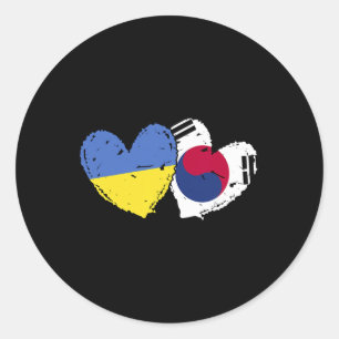 Ukraine Südkorea Herz Flaggen Ukrainische Koreanis Runder Aufkleber