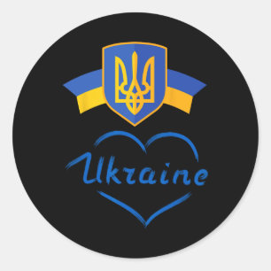 Ukraine Symbol Ukrainische Flagge Goldener Dreizac Runder Aufkleber