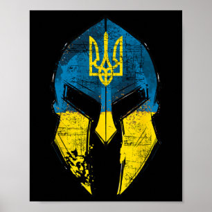 Ukraine T-Shirt Sparta Helm Ukraine Wappen Flagge Poster
