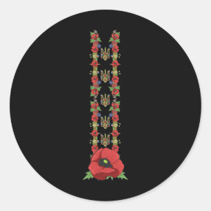 Ukraine Trysub Rote Mohnblumen Vintage Ukrainische Runder Aufkleber