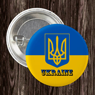 Ukraine, Tryzub, ukrainische Flagge/Wappen-Coat Button