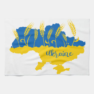 Ukraine typography and wheat ear on Ukrainian flag Geschirrtuch