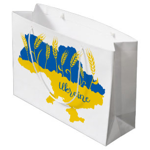 Ukraine typography and wheat ear on Ukrainian flag Große Geschenktüte