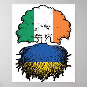 Ukraine Ukrainisch Irland Tree Roots Flag Poster