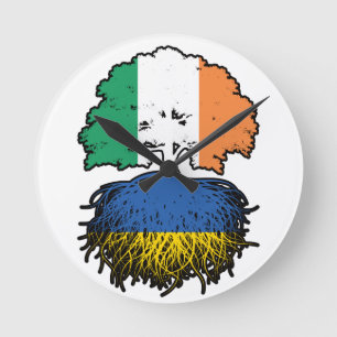 Ukraine Ukrainisch Irland Tree Roots Flag Runde Wanduhr
