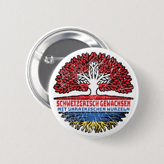 Ukraine Ukrainisch Schweizer Schweiz Baum Wurzel Button (Vorne & Hinten)