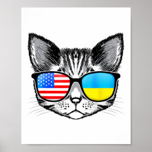 Ukraine Us Flag Wurzeln Katze Ukrainisch Amerikani Poster