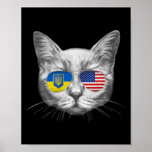 Ukraine Us Flagge Wurzeln Katze Ukrainisch Amerika Poster