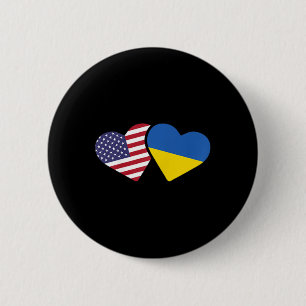 Ukraine USA-Flaggen-T-Shirt Herz Ukrainisch Amerik Button