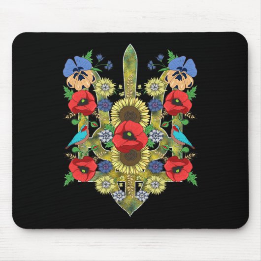 Ukraine Vögel Rote Mohnblumen Trysub Retro Ukraini Mousepad (Vorne)