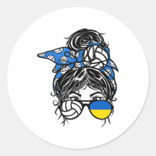 Ukraine Volleyball Liebhaber Unordentlicher Dutt H Runder Aufkleber
