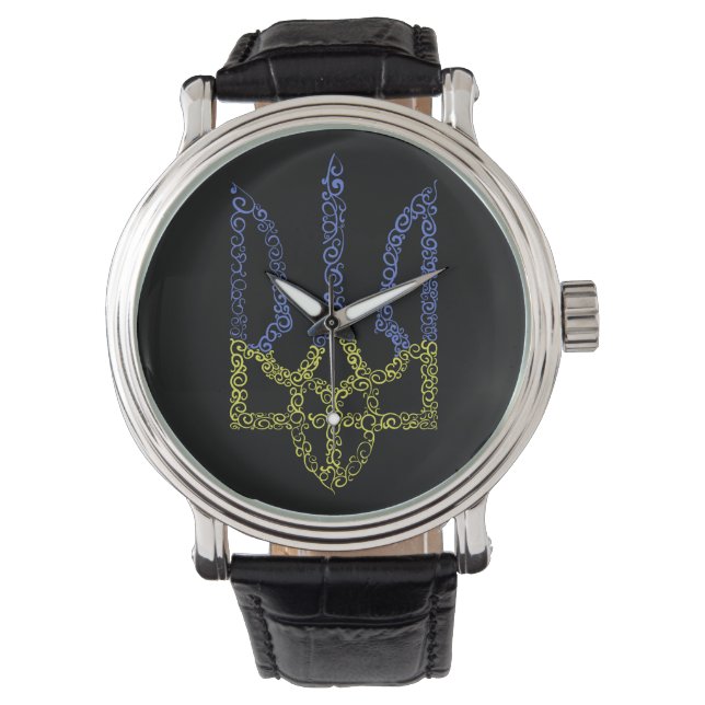 Ukraine-Wappen-Trident-Trendsub-Spiralmuster Armbanduhr (Vorderseite)