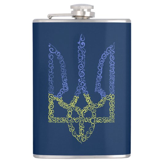 Ukraine-Wappen-Trident-Trendsub-Spiralmuster Flachmann (Vorderseite)