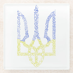 Ukraine-Wappen-Trident-Trendsub-Spiralmuster Glasuntersetzer