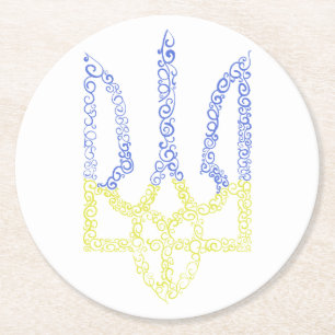 Ukraine-Wappen-Trident-Trendsub-Spiralmuster Runder Pappuntersetzer