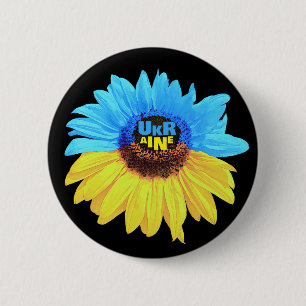 Ukraine Wasserfarbe Sonnenblume blau gelbe Flagge Button