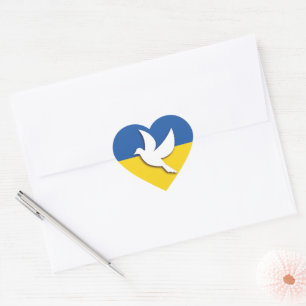 UKRAINE ZWEIFARBIGE FRIEDENS-TAUBE BLAUE GELBE FLA Herz-Aufkleber