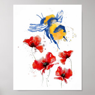 Ukrainer Hive Honey Bees Collect Pollen From Popp Poster