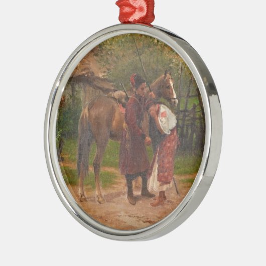 Ukrainer Kozak mit weinendem Mädchen Ornament Aus Metall (Links)