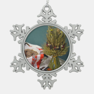 Ukrainer Kutya und Didukh Schneeflocken Zinn-Ornament
