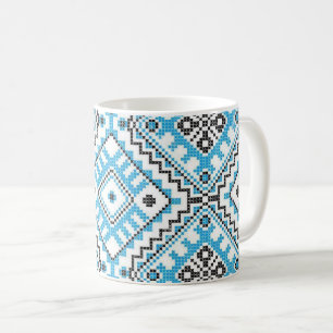 Ukrainer Vyshyvanka blaue geometrische Kaffeetasse
