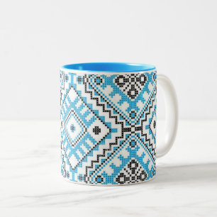 Ukrainer Vyshyvanka blaue geometrische Zweifarbige Tasse