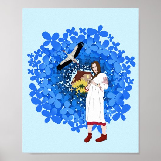 Ukrainerin, Storch und Blume Poster (Vorne)