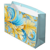 Ukrainian blue and yellow art motifs  große geschenktüte (Rückseite Schrägansicht)