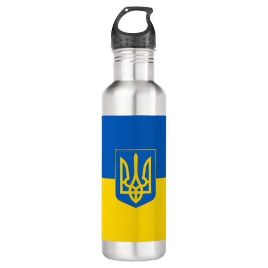 Ukrainian flag. Coat of Arms. We support Ukraine. Edelstahlflasche (Vorderseite)