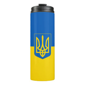 Ukrainian flag. Coat of Arms. We support Ukraine. Thermosbecher