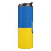 Ukrainian flag. Coat of Arms. We support Ukraine. Thermosbecher (Nach links gedreht)