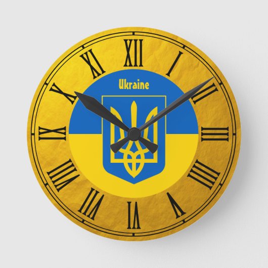 Ukrainian Flag & Ukraine golden retro Wall Clock Runde Wanduhr (Vorderseite)