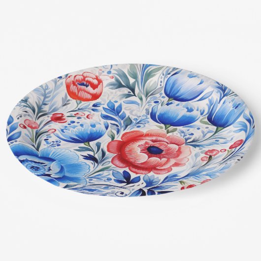 Ukrainian folk art pattern pappteller (Schrägansicht)