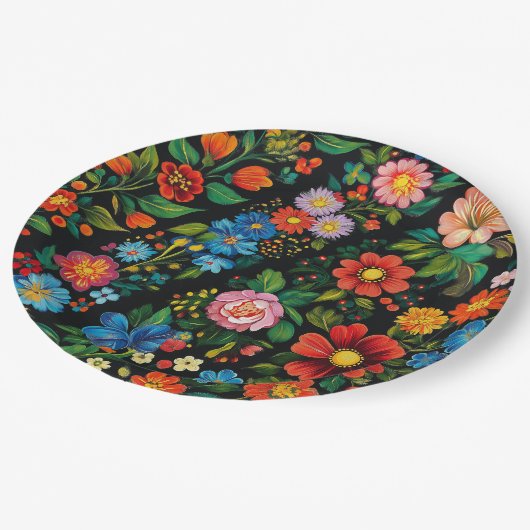 Ukrainian folk art pattern pappteller (Schrägansicht)