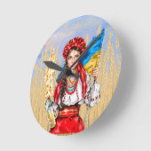 Ukrainian Girl Fighting for Freedom Button Runde Wanduhr (Winkel)
