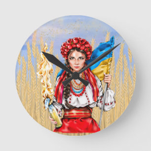 Ukrainian Girl Fighting for Freedom Button Runde Wanduhr