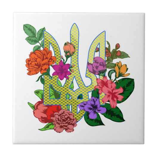 Ukrainian heraldry trident tryzub blooming flowers fliese (Vorderseite)