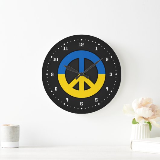 Ukrainian peace sign on a black background große wanduhr (Zuhause)