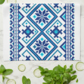 Ukrainian traditional vushuvanka folk pattern blue geschirrtuch (Gefaltet)