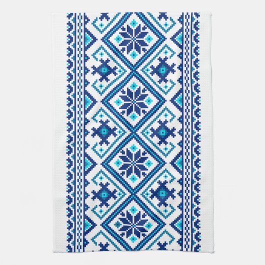 Ukrainian traditional vushuvanka folk pattern blue geschirrtuch (Vertikal)