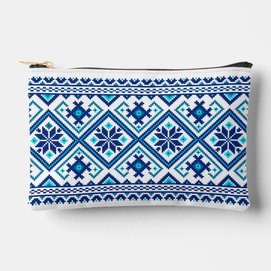 Ukrainian traditional vushuvanka folk pattern blue zubehörtasche (Vorderseite)