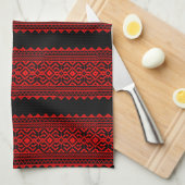 Ukrainian traditional vushuvanka folk pattern red geschirrtuch (Viertel Falte)