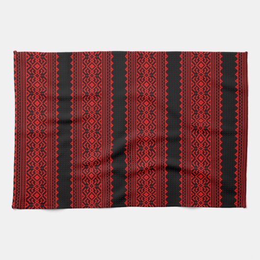 Ukrainian traditional vushuvanka folk pattern red geschirrtuch (Horizontal)