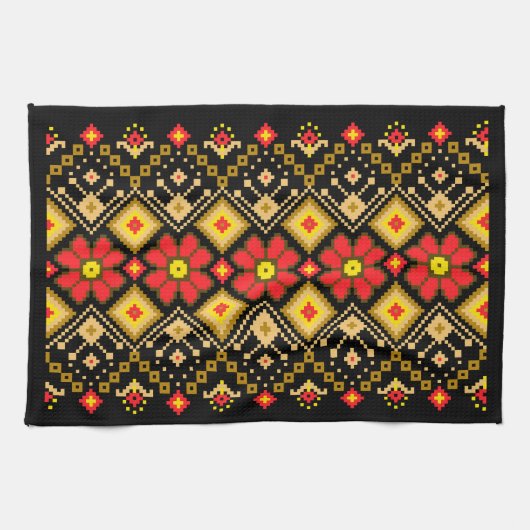 Ukrainian traditional vushuvanka folk pattern red geschirrtuch (Horizontal)
