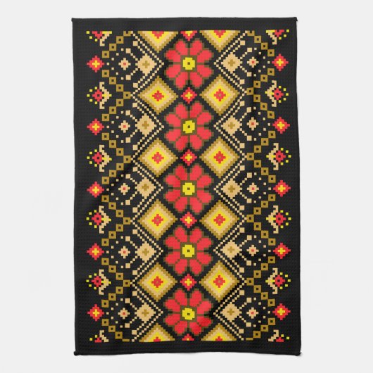 Ukrainian traditional vushuvanka folk pattern red geschirrtuch (Vertikal)