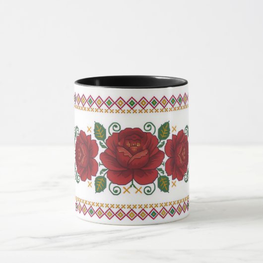 Ukrainian traditional vushuvanka folk pattern rose tasse (Zentrum)