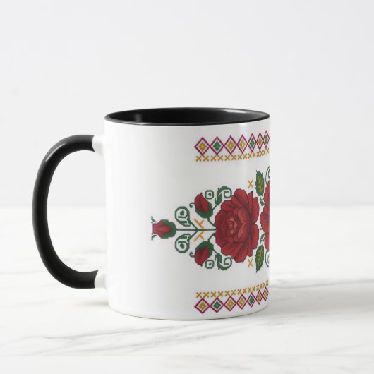 Ukrainian traditional vushuvanka folk pattern rose tasse (Links)