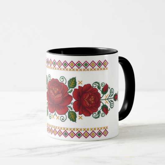 Ukrainian traditional vushuvanka folk pattern rose tasse (VorderseiteRechts)
